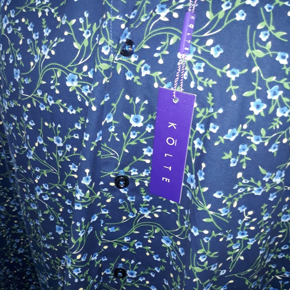Kolte mens blue floral cotton shirt. NWT. XL. 17.5 neck - Picture 3 of 7